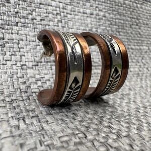 Randy Secatero Navajo Sterling Silver Copper Feather Hand Stamped Hoop Earrings